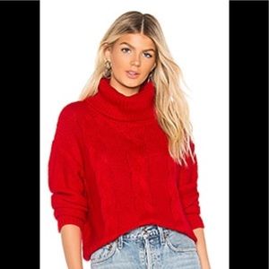 Bright red cable knit turtleneck I bought from Revolve!